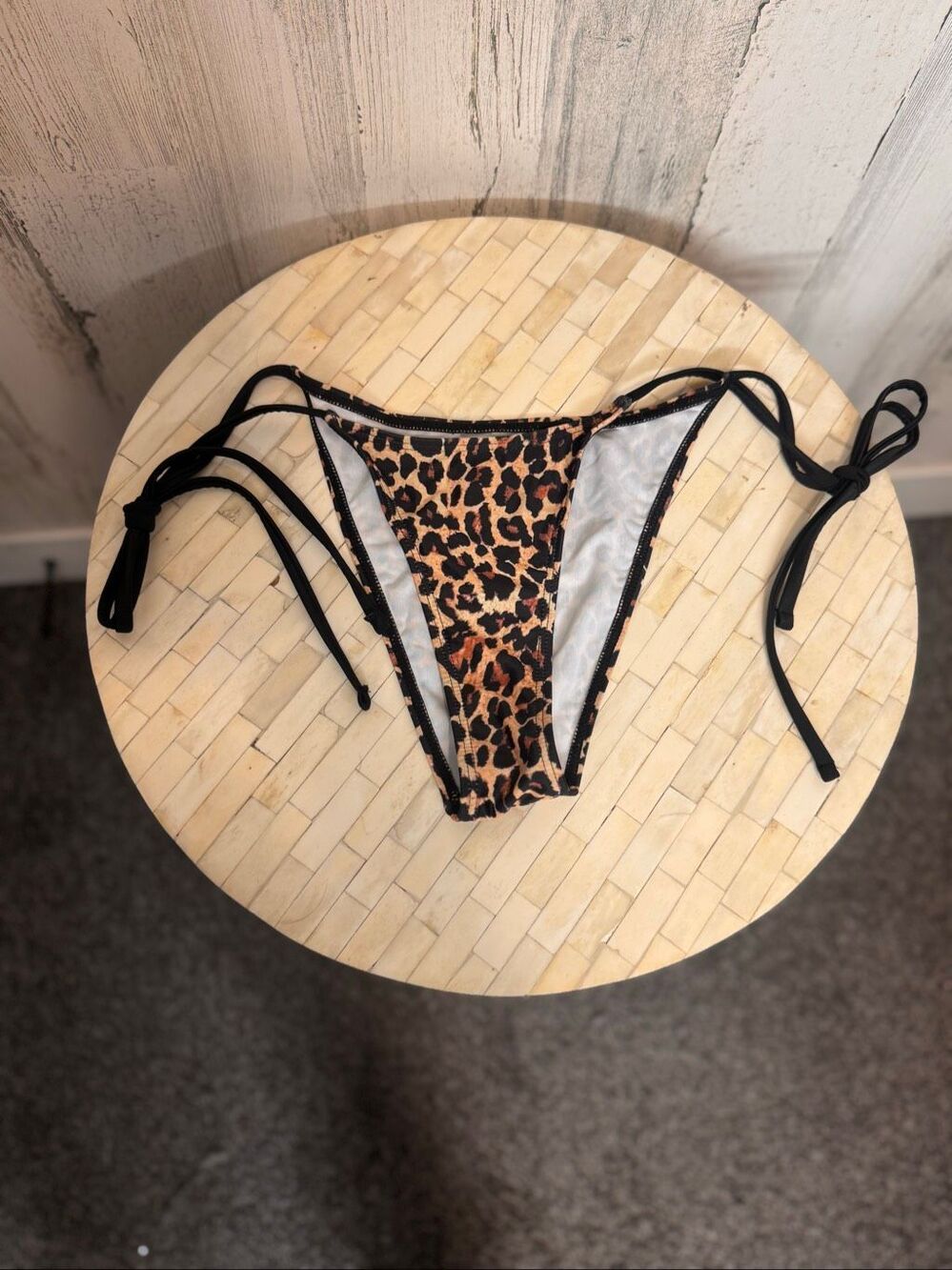 Leopard Print Bikini Bottom Cheeky Tie Side Swimwear Womens XS Brown Black